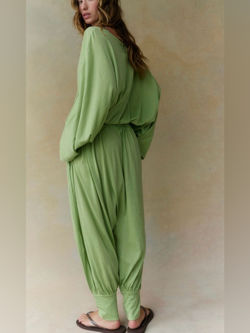 765.NWT Free People  Elowen One-Piece Jumpsuit Green Jumpsuit with Draws